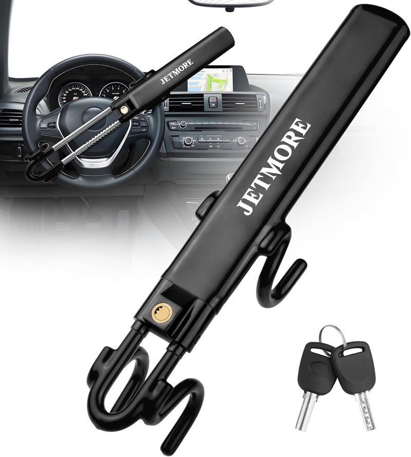 Jetmore Car Steering Wheel Lock Anti-Theft Device, Car Lock Steering Wheel, Wheel Locks for Cars, Anti-Theft Car, Two-Hook, Reinforced Alloy Steel, Fit for Street & Overnight Parking, High-Risk Areas - Image 1